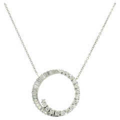 Natural Baguette Cut Diamond Swirl 14-Karat Pendant Necklace In Stock