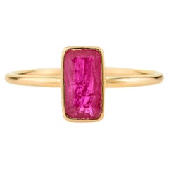 Natural Baguette-Cut Solitaire Ruby Ring in 18k Yellow Gold Everyday Wear