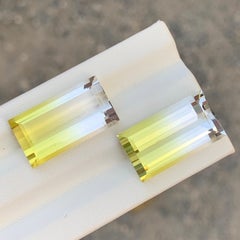 Natural Baguette Cut Vivid Yellow with Colorless Bicolor Quartz Gemstone Pair