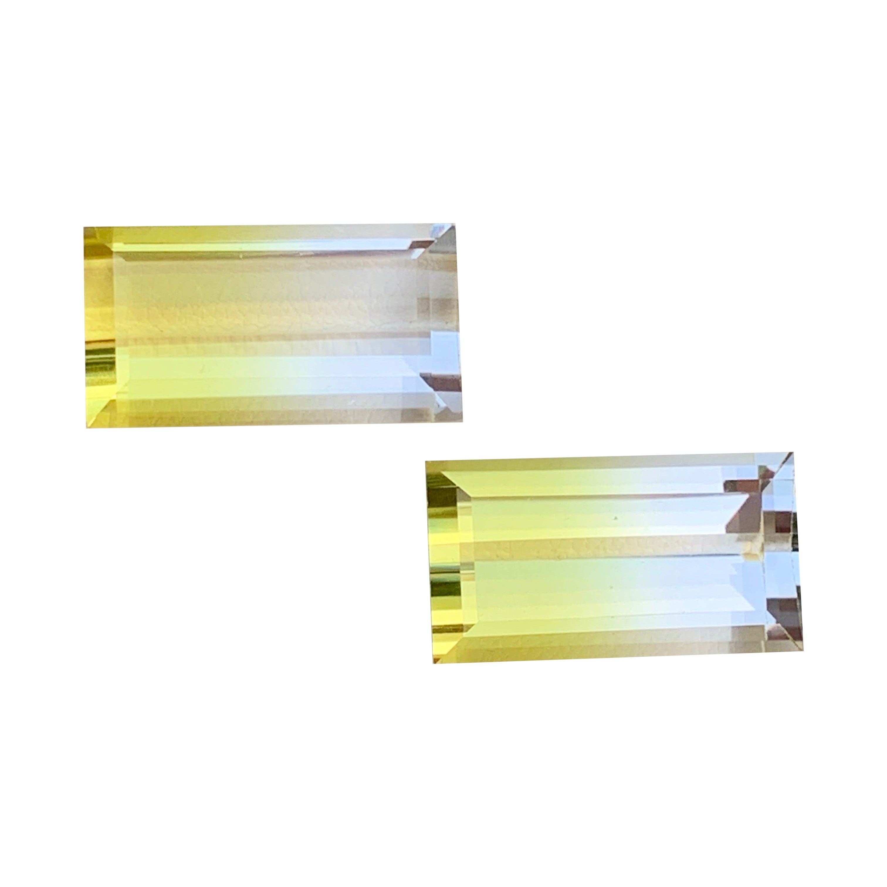 Natural Baguette Cut Vivid Yellow with Colorless Bicolor Quartz Gemstone Pair For Sale