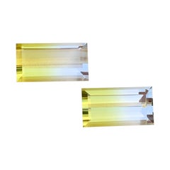 Natural Baguette Cut Vivid Yellow with Colorless Bicolor Quartz Gemstone Pair