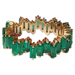Natural Baguette Cut Zambian Emerald Band / Wedding Ring Set in 18K Yellow Gold