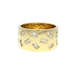 Bague à large bande flottante en diamant baguette naturel 18 carats En stock