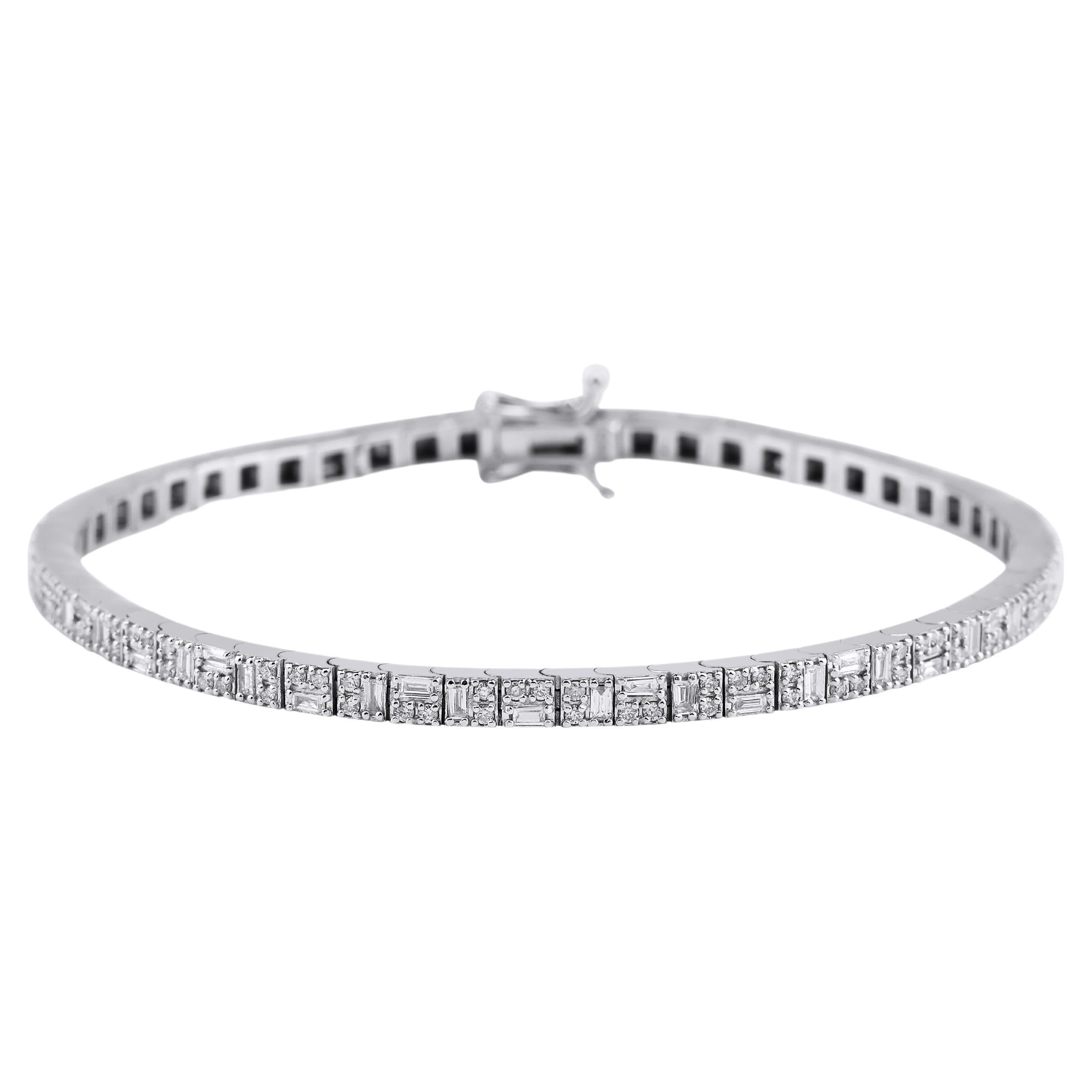 Bracelet Art déco en diamants baguettes naturels de 1,75 carat en vente