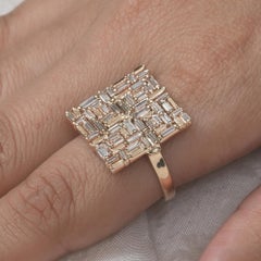 Natural Baguette Diamond Ring Solid 14k Yellow Gold Designer Ring Jewelry