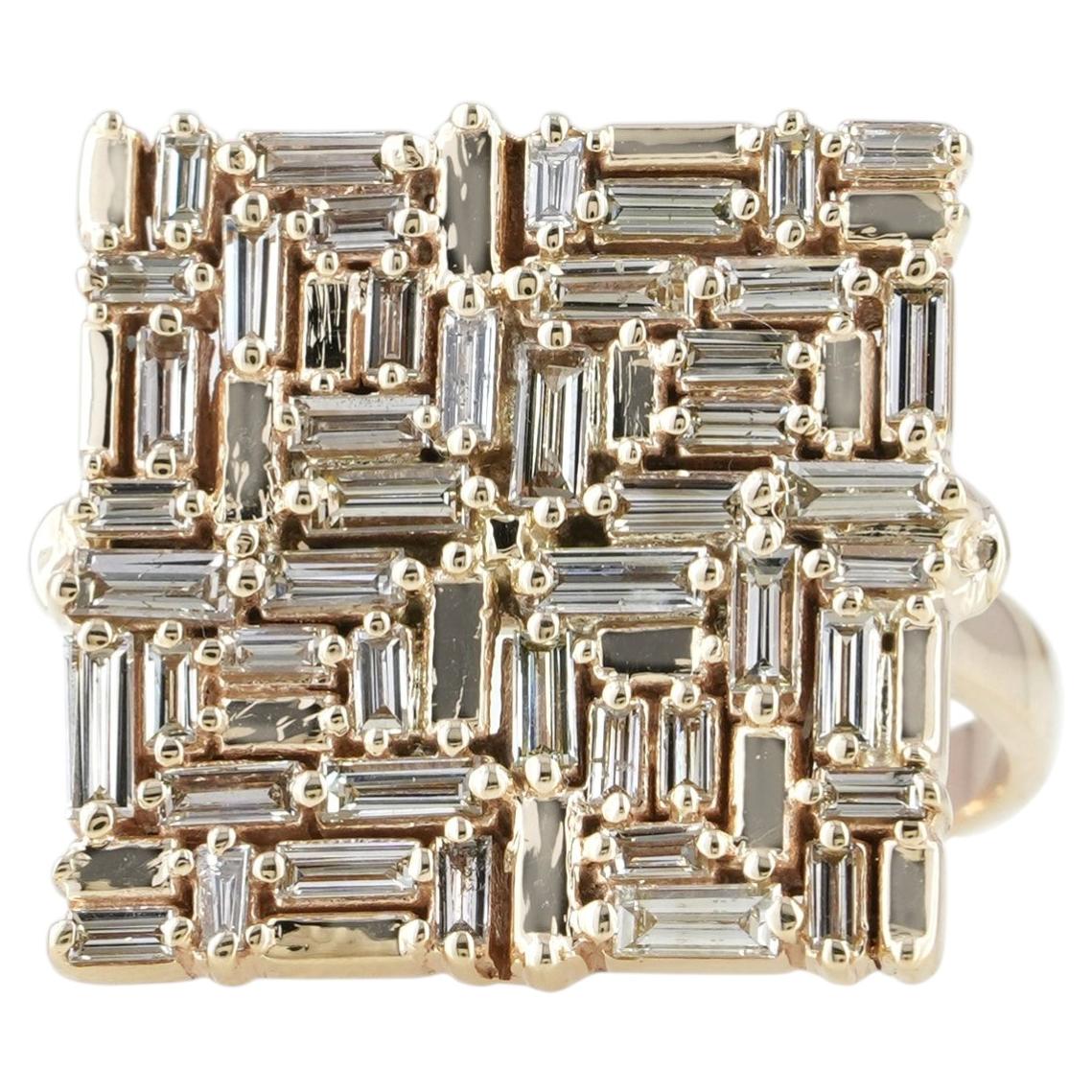 Natürlicher Baguette Diamant Ring Massiv 14k Gelbgold Designer Ring Schmuck