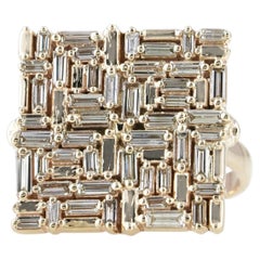 Natural Baguette Diamond Ring Solid 14k Yellow Gold Designer Ring Jewelry