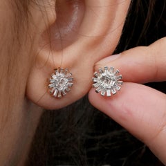 Natural Baguette Diamond Screw Back 14k Gold Stud Earrings Jewelry 10 MM