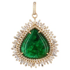 Colgante de joyería con diamante en forma de baguette natural y esmeralda natural, en oro macizo de 14k