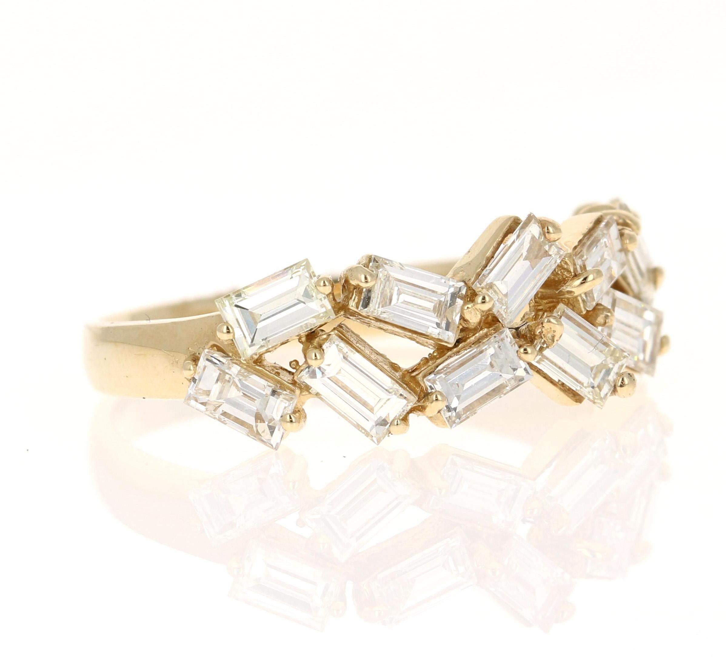 Natural Baguette Diamond Yellow Gold Stackable Band Ring

This band ring features 1.53 Carats of Baguette Cut Diamonds. (Clarity: VS2, Color: H) and is set in 14 Karat Yellow Gold. 

Crafted in 14 Karat Gold with a total weight of 2.5 grams. The