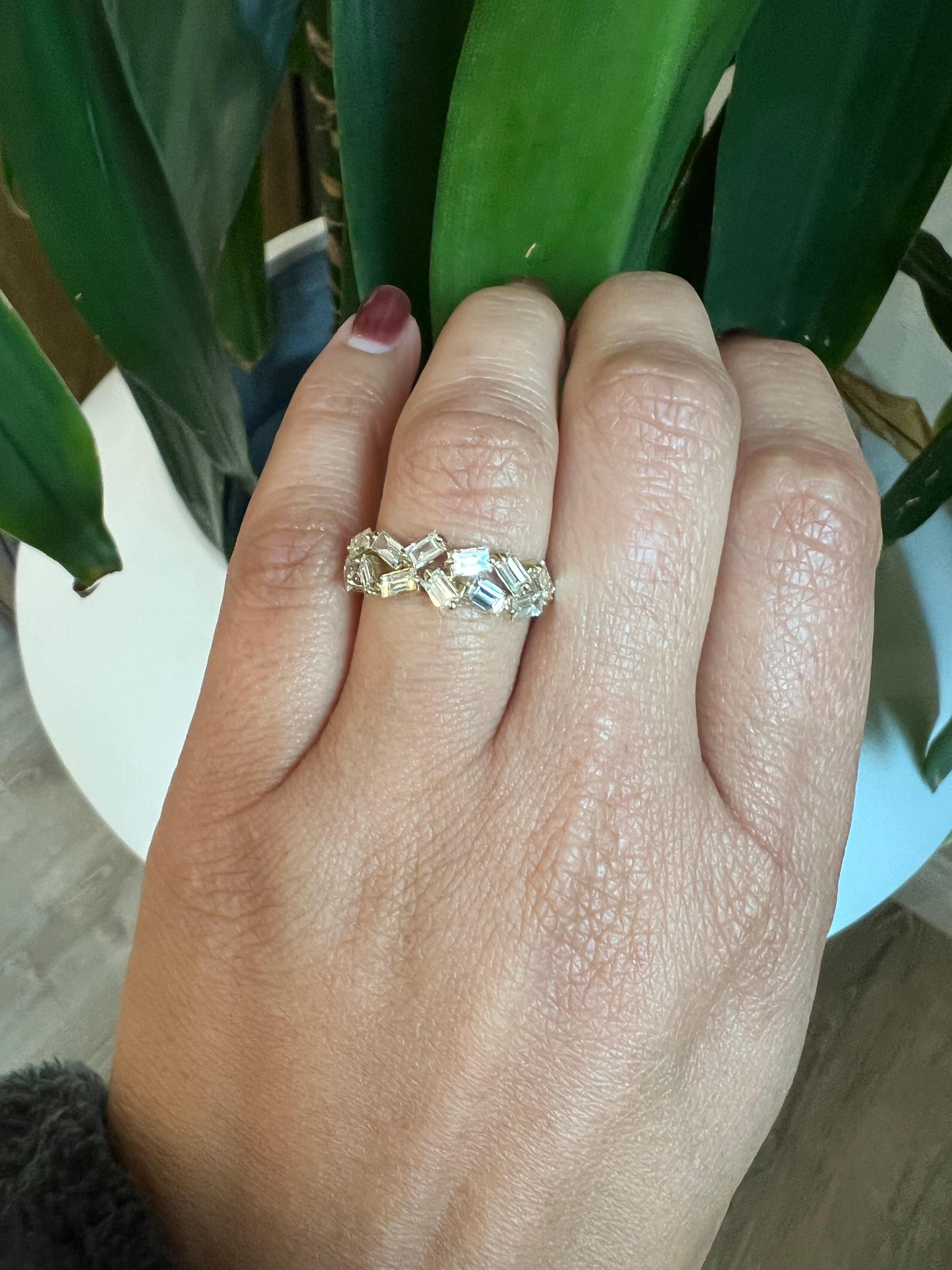 Baguette Cut Natural Baguette Diamond Yellow Gold Stackable Band Ring For Sale