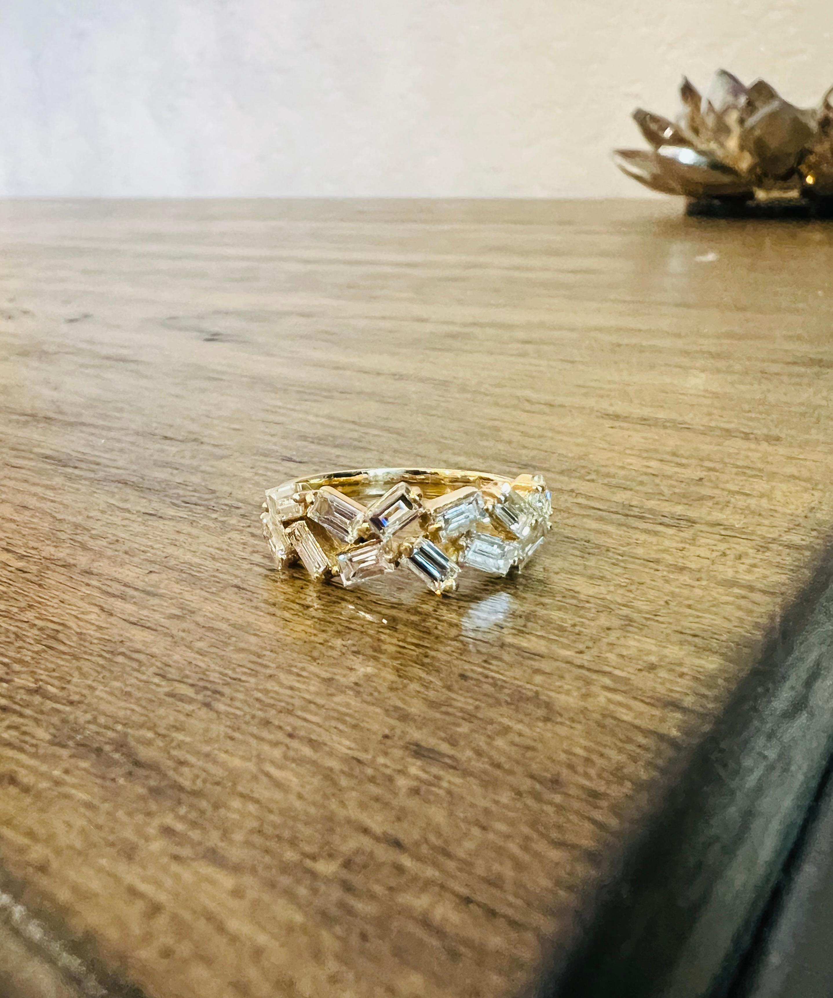 Natural Baguette Diamond Yellow Gold Stackable Band Ring For Sale 1