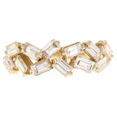 Natural Baguette Diamond Yellow Gold Stackable Band Ring