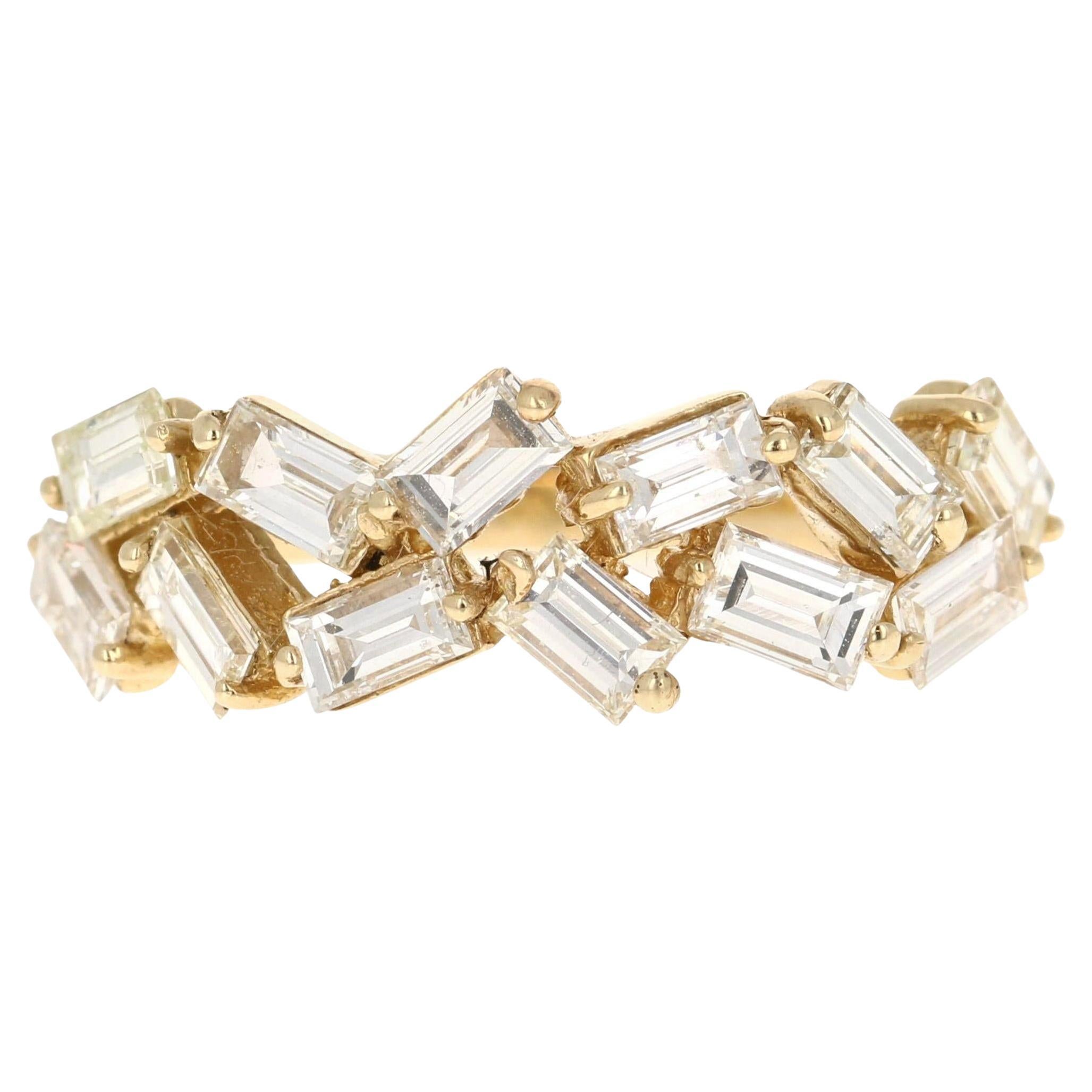 Natural Baguette Diamond Yellow Gold Stackable Band Ring For Sale
