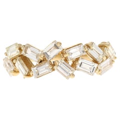 Natural Baguette Diamond Yellow Gold Stackable Band Ring