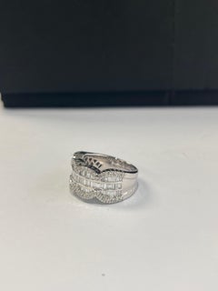 Natural Baguette Diamonds Art Deco Style Band/ Bridal Ring Set in 18K White Gold