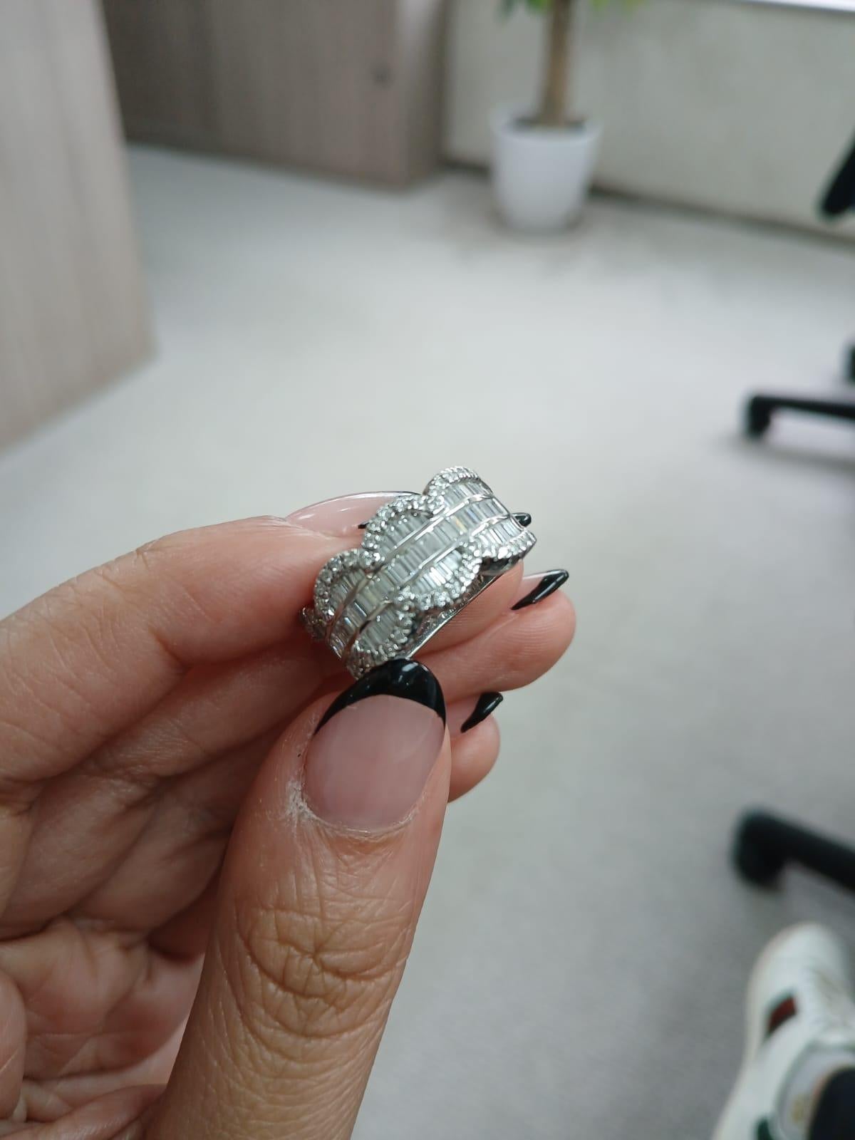 Women's or Men's Natural Baguette Diamonds Art Deco Style Band/ Bridal Ring Set in 18K White Gold For Sale