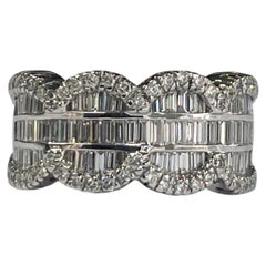 Natural Baguette Diamonds Art Deco Style Band/ Bridal Ring Set in 18K White Gold