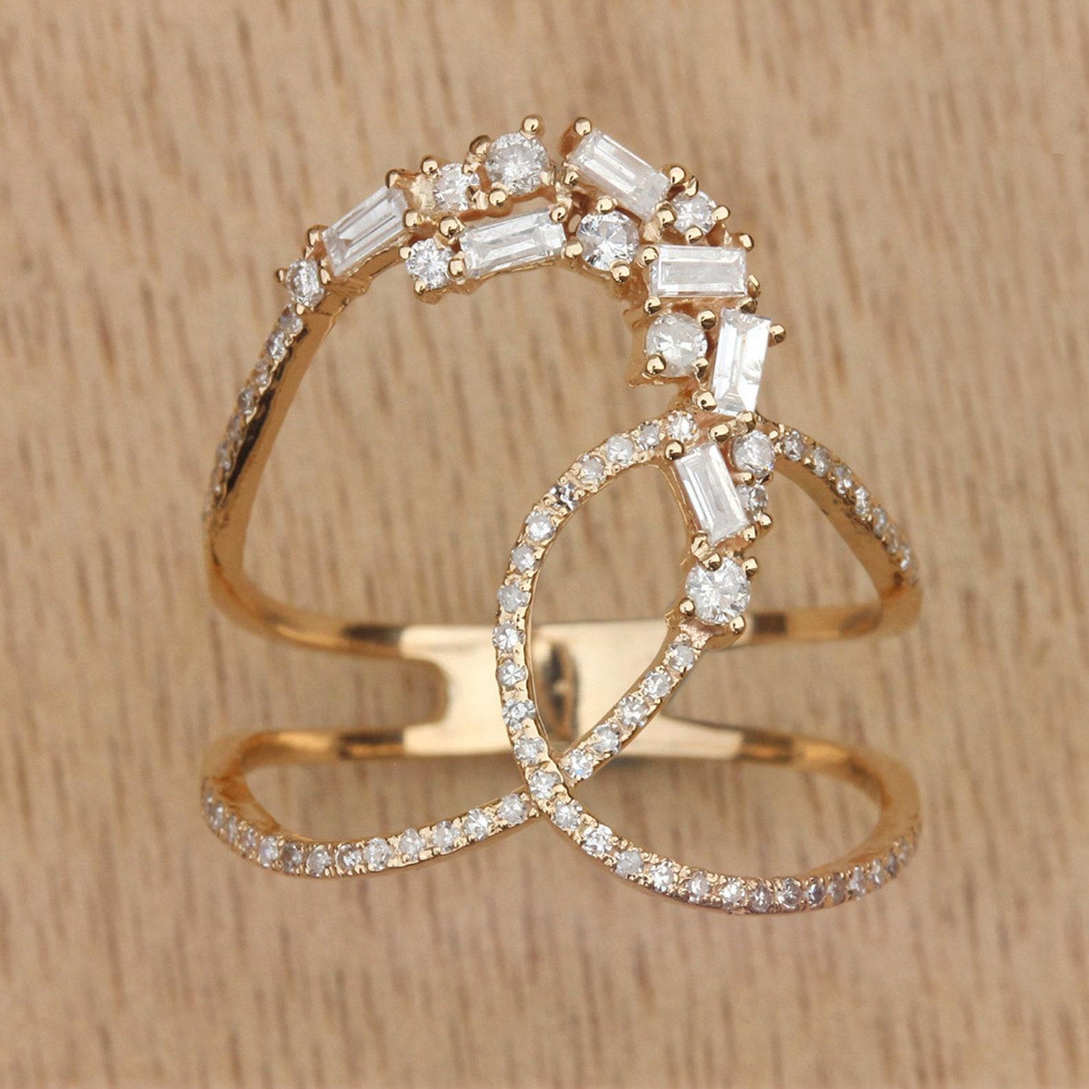 Schöner natürlicher Baguette Pave Diamantring 14k Gold Schöner Jahrestag-Ring für sie. im Angebot 4