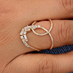 Nature Baguette Pave Diamond Ring 14k Gold Beautiful Anniversary Ring For Her.