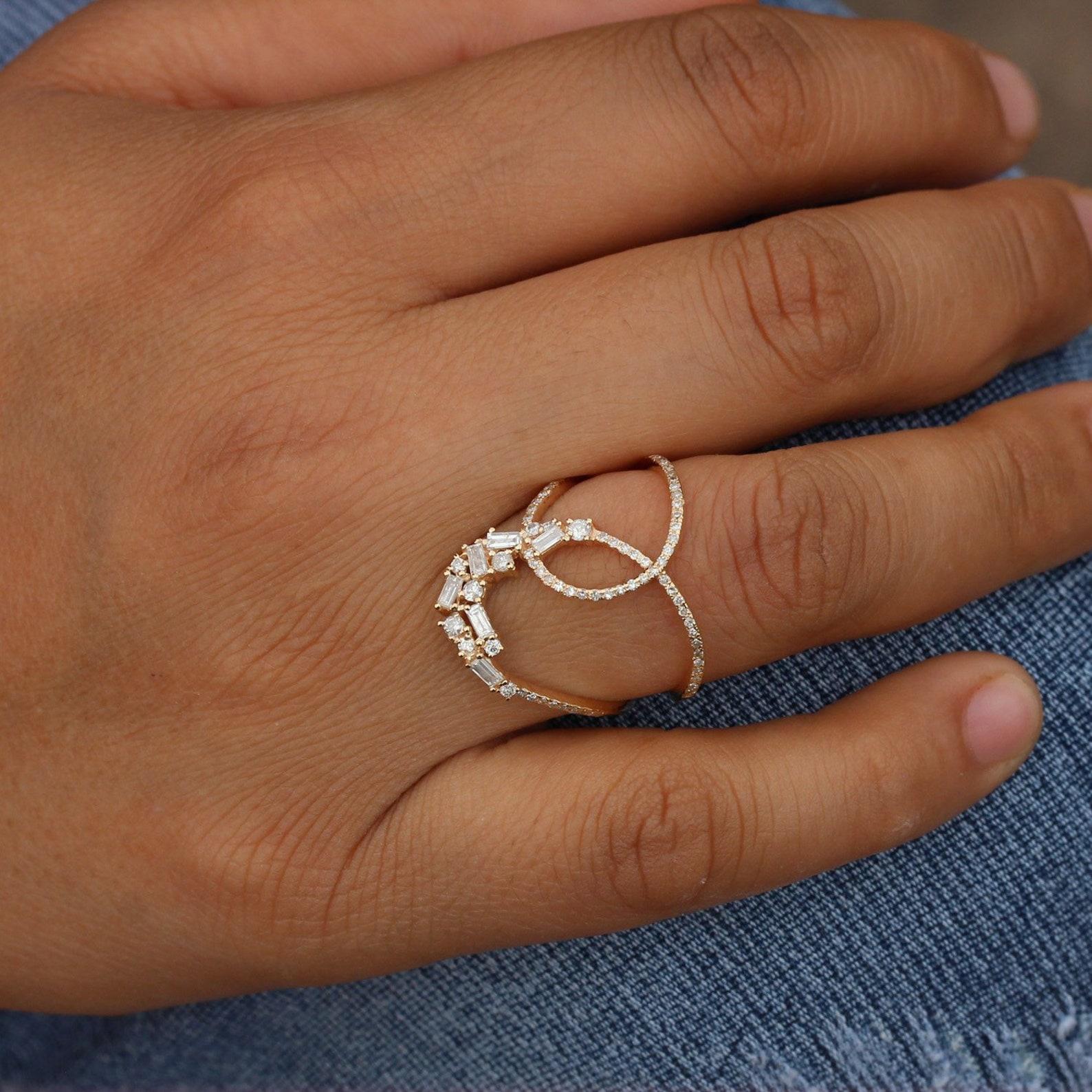 Schöner natürlicher Baguette Pave Diamantring 14k Gold Schöner Jahrestag-Ring für sie. (Art déco) im Angebot