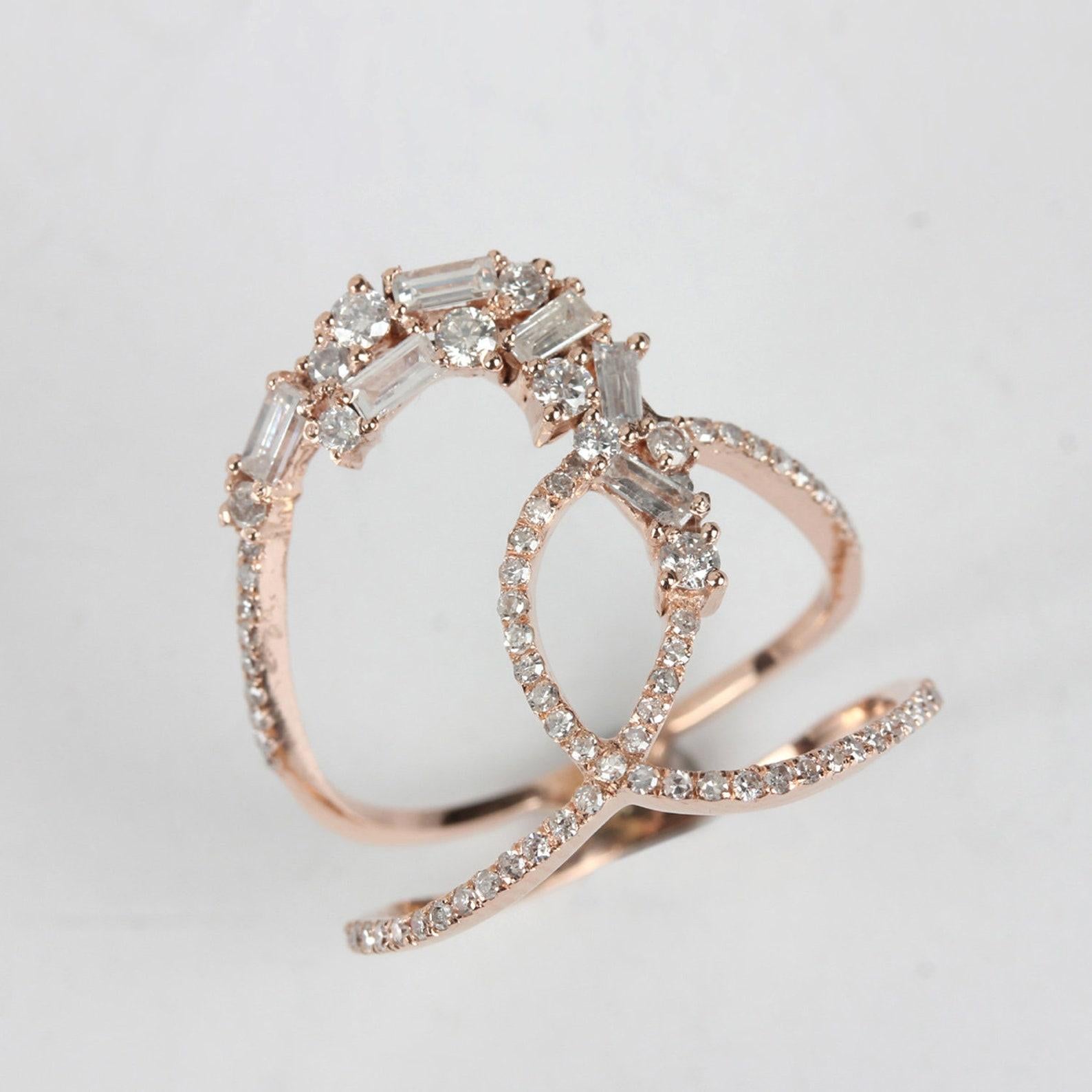 Schöner natürlicher Baguette Pave Diamantring 14k Gold Schöner Jahrestag-Ring für sie. im Angebot 3