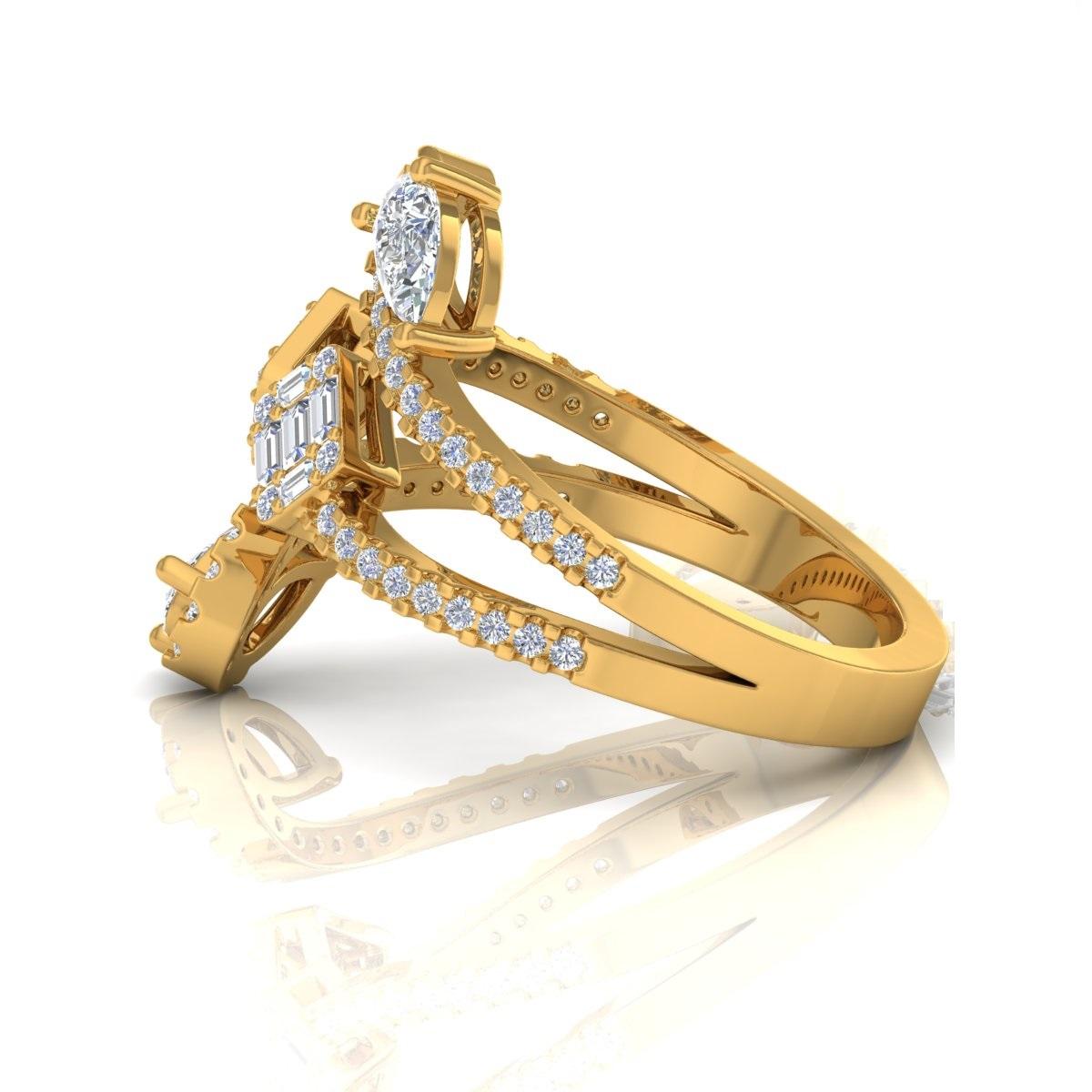 Women's Natural Baguette Pear Diamond Wrap Ring 18 Karat Yellow Gold Handmade Jewelry For Sale