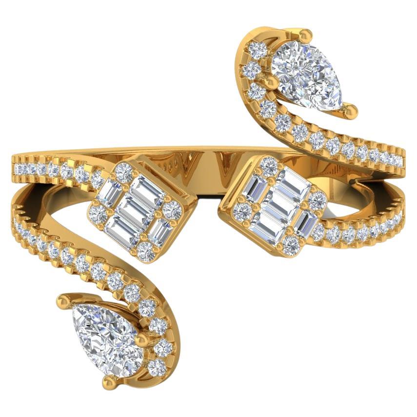 Natural Baguette Pear Diamond Wrap Ring 18 Karat Yellow Gold Handmade Jewelry