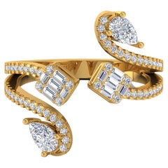 Bague porte-monnaie en or jaune 18 carats avec diamants taille poire baguette naturelle, faite à la main