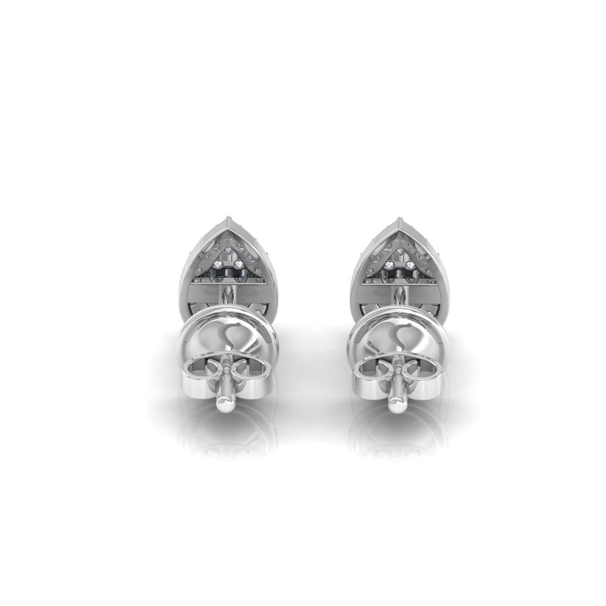 Round Cut Natural Baguette & Round Diamond Pear Shape Stud Earrings 14 Karat White Gold For Sale