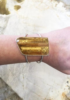 Natural Baltic Amber and Sterling Silver Bezel Set Statement Cuff Bracelet