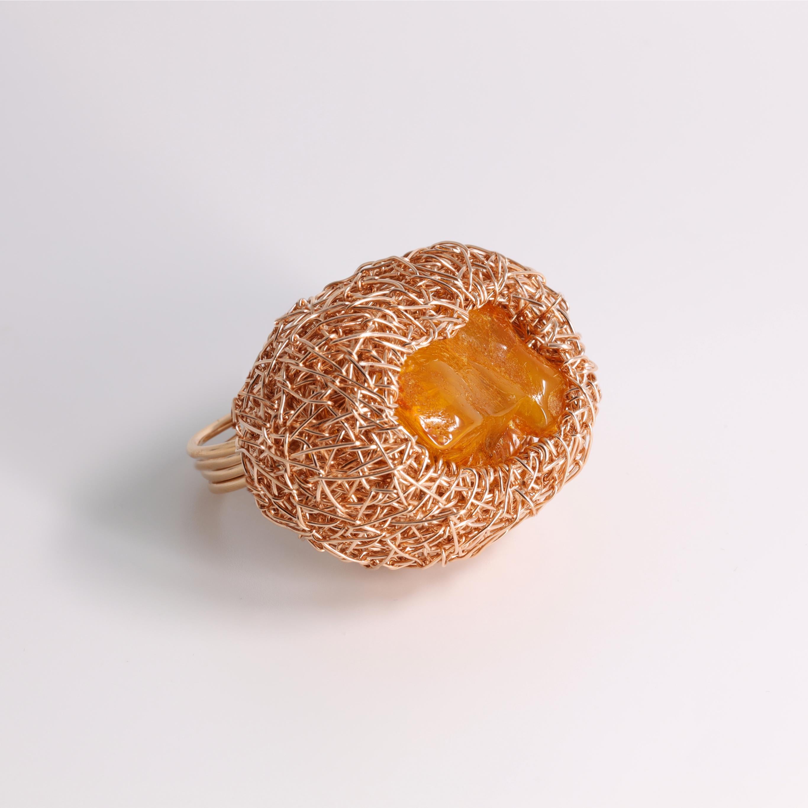 Natural Baltic Amber in 14kt Rose Goldfilled Unique Cocktail Ring by the Artist For Sale 4