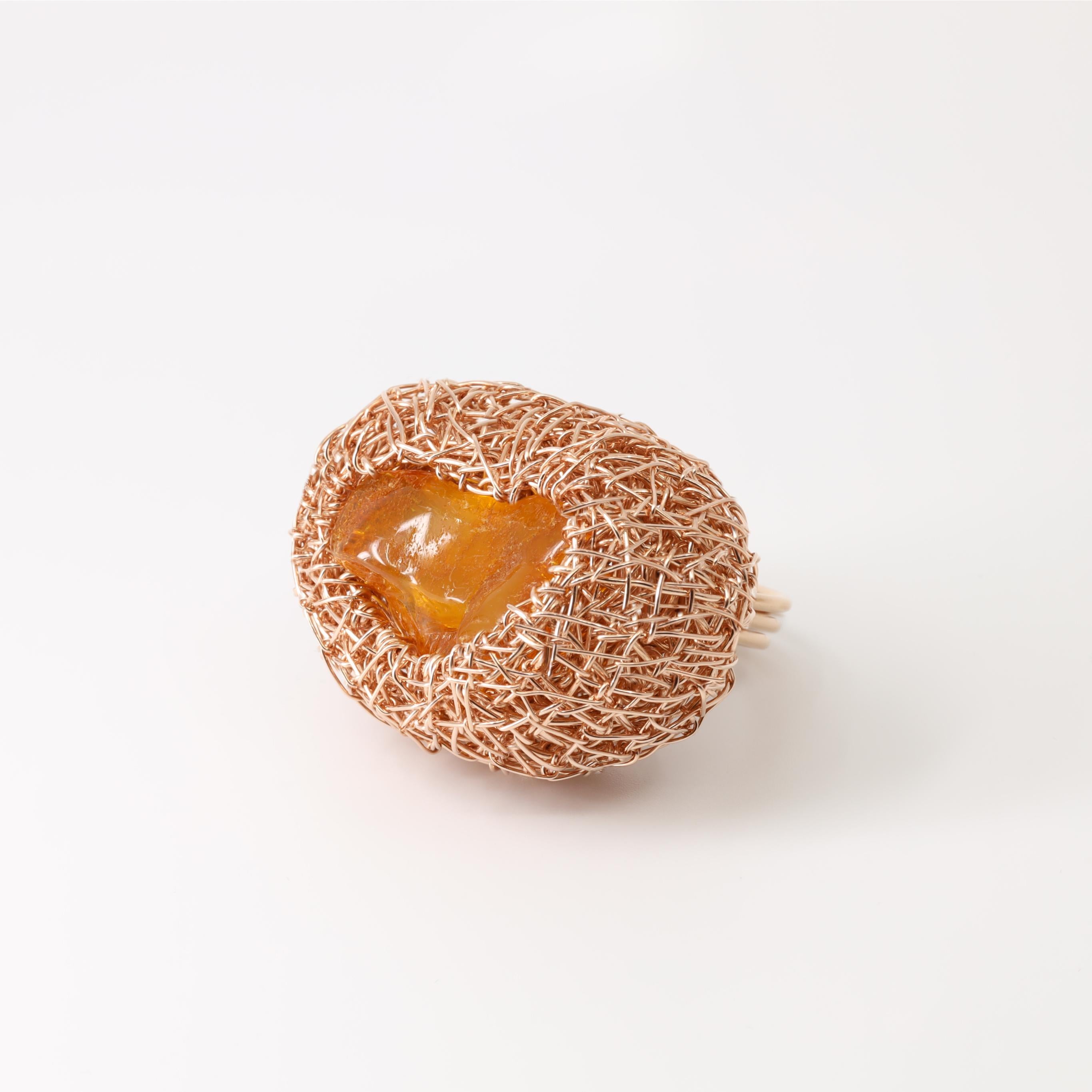 Natural Baltic Amber in 14kt Rose Goldfilled Unique Cocktail Ring by the Artist In New Condition For Sale In Engelberg, CH