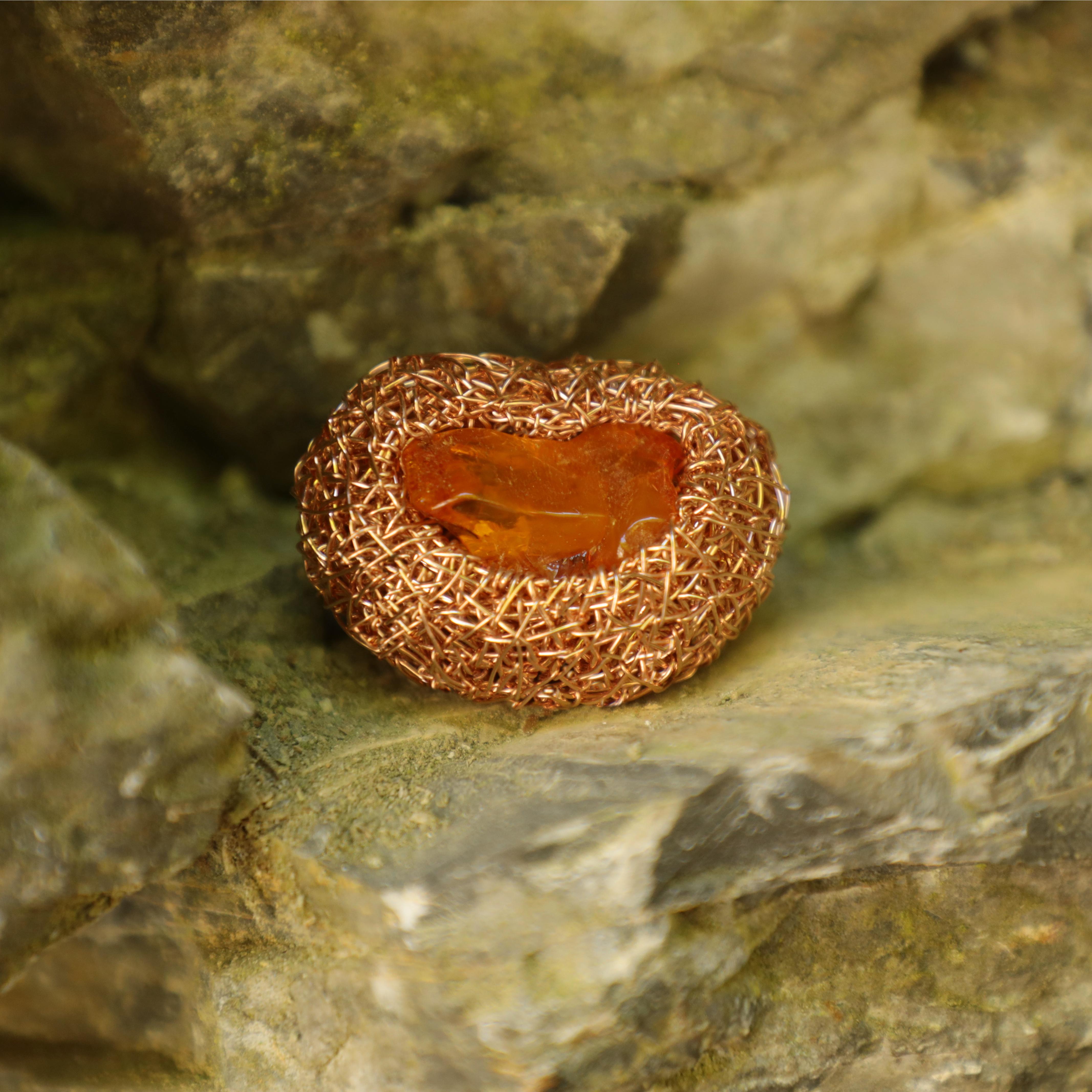 Women's or Men's Natural Baltic Amber in 14kt Rose Goldfilled Unique Cocktail Ring by the Artist For Sale