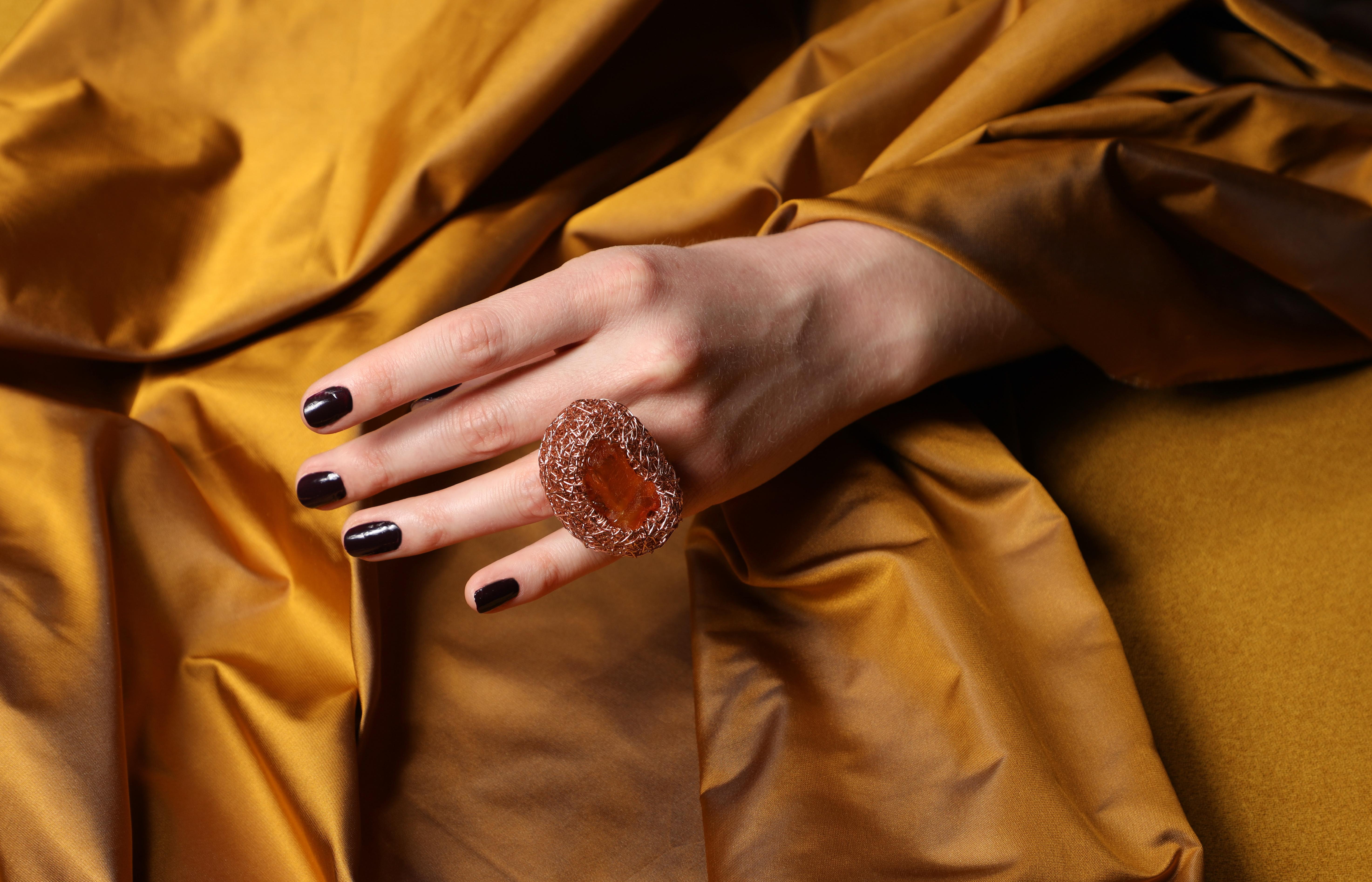 'Irena' - A Dance of purity.
Raw Baltic amber, in this case a wonderful fresh yellow-orange hue, that whispers stories of ancient sunlight - a pure design that allows the stone's natural warmth to be  even more emphasised by the choice of a 14 kt
