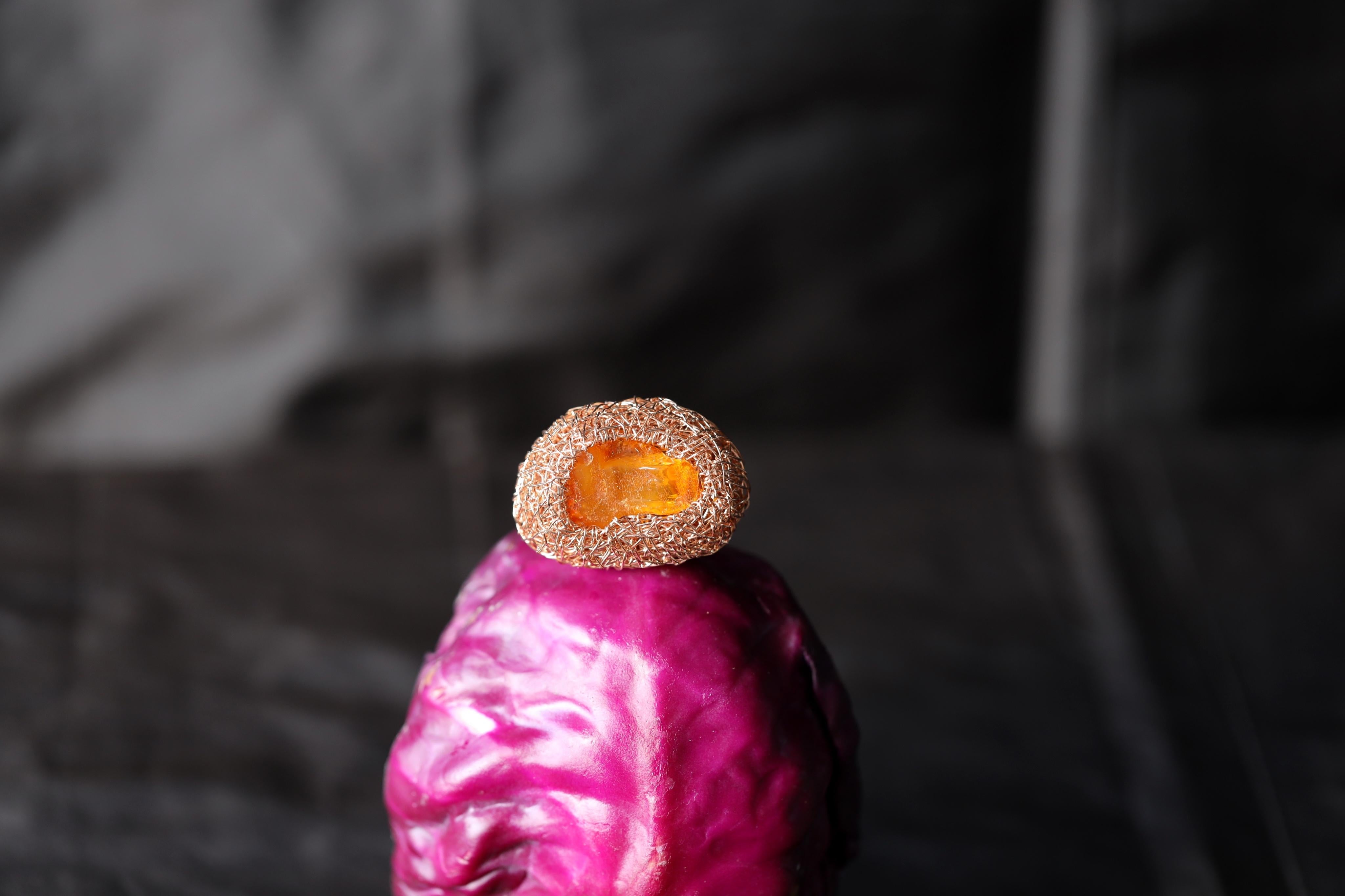 Contemporary Natural Baltic Amber in a Unique Cocktail Ring created by the Artist For Sale