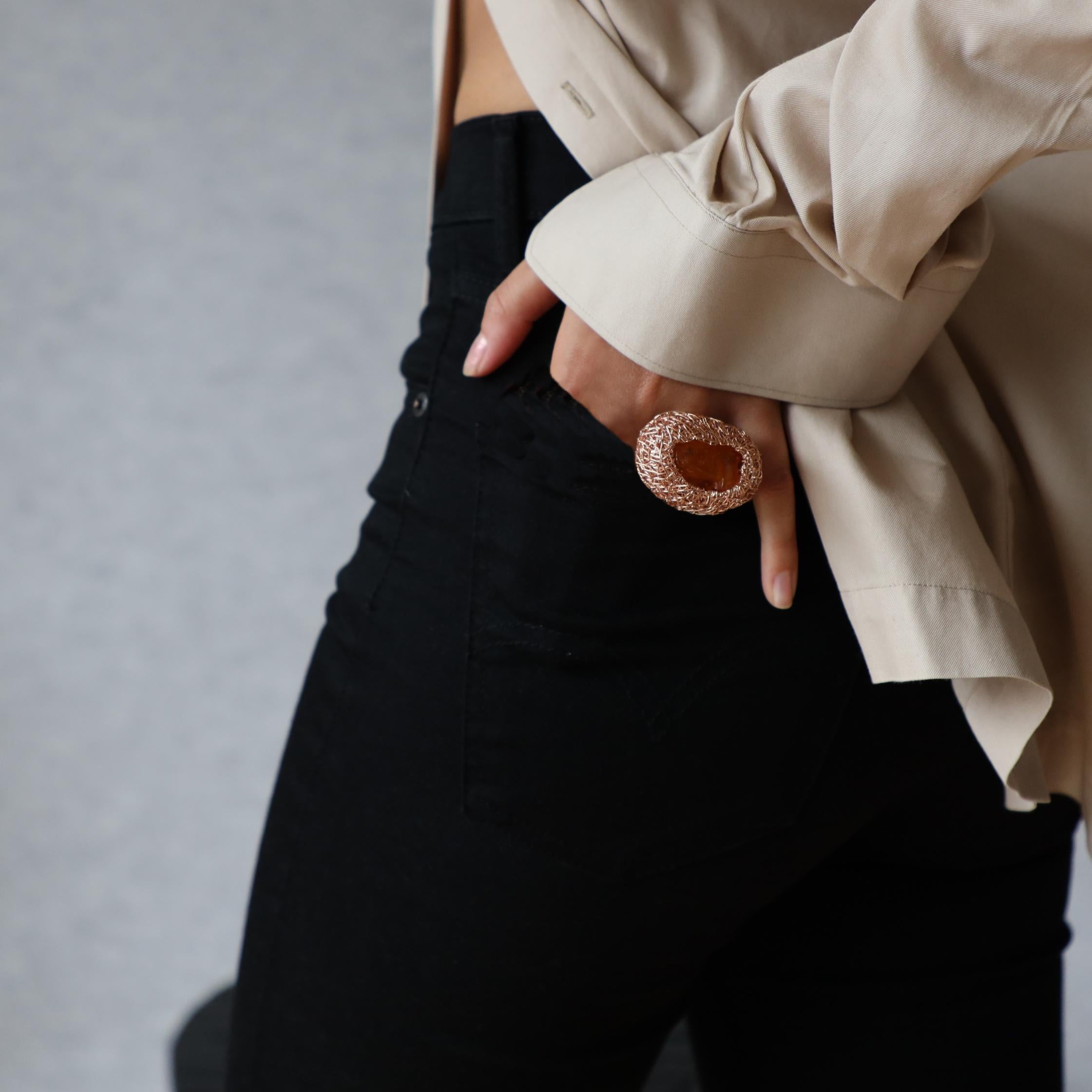 Natural Baltic Amber in a Unique Cocktail Ring created by the Artist For Sale 1