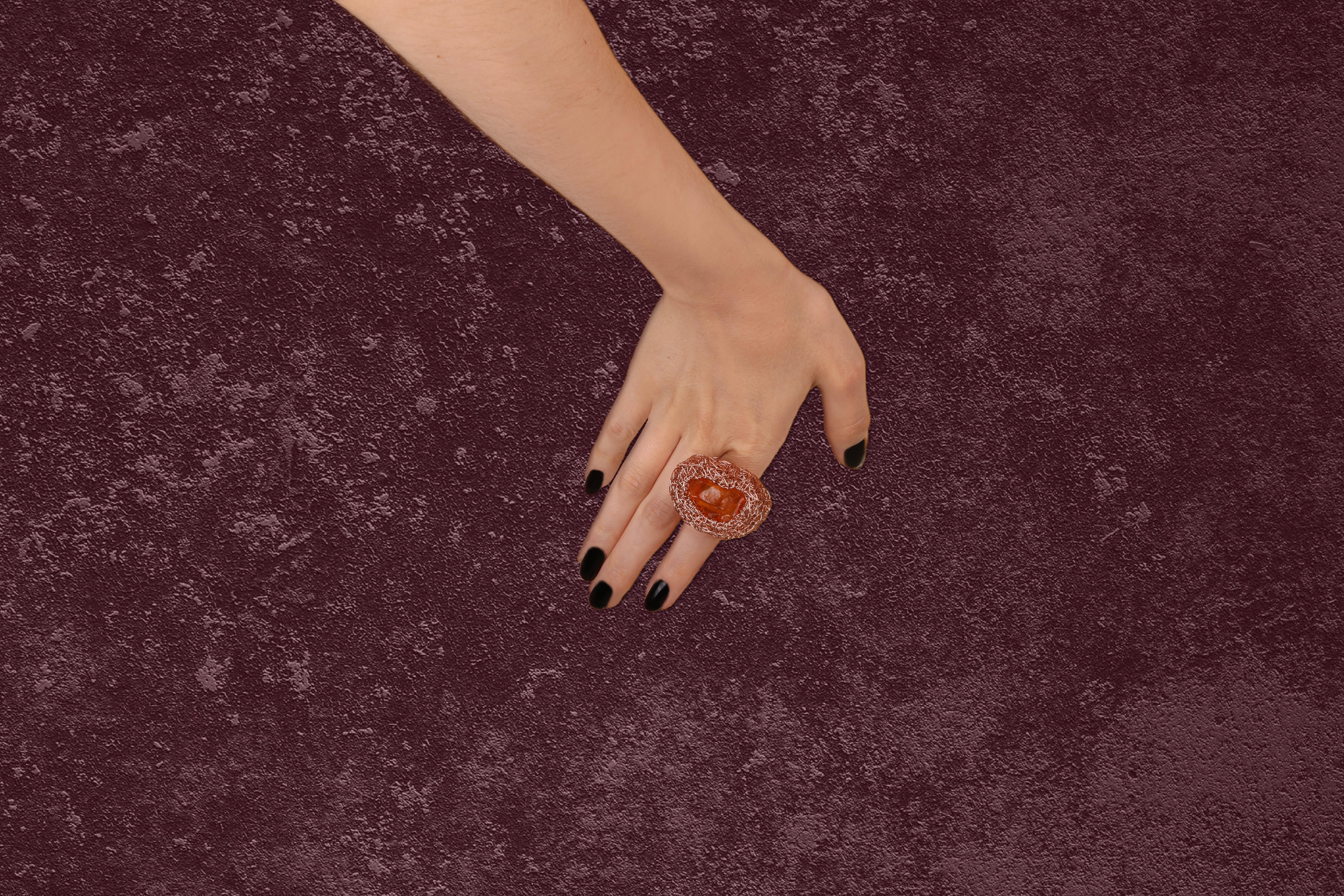 Natural Baltic Amber in a Unique Cocktail Ring created by the Artist For Sale 3