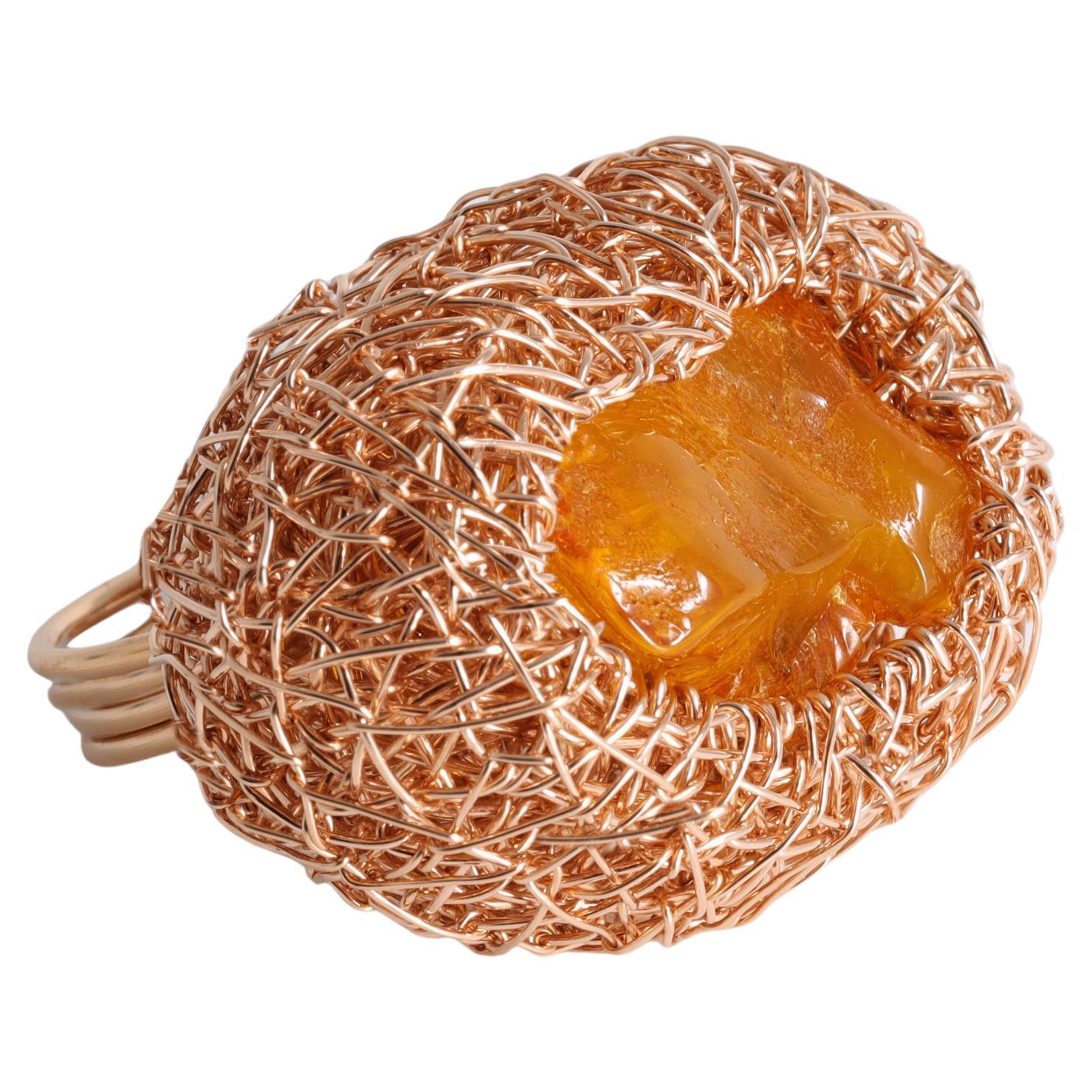Natural Baltic Amber in a Unique Cocktail Ring created by the Artist For Sale