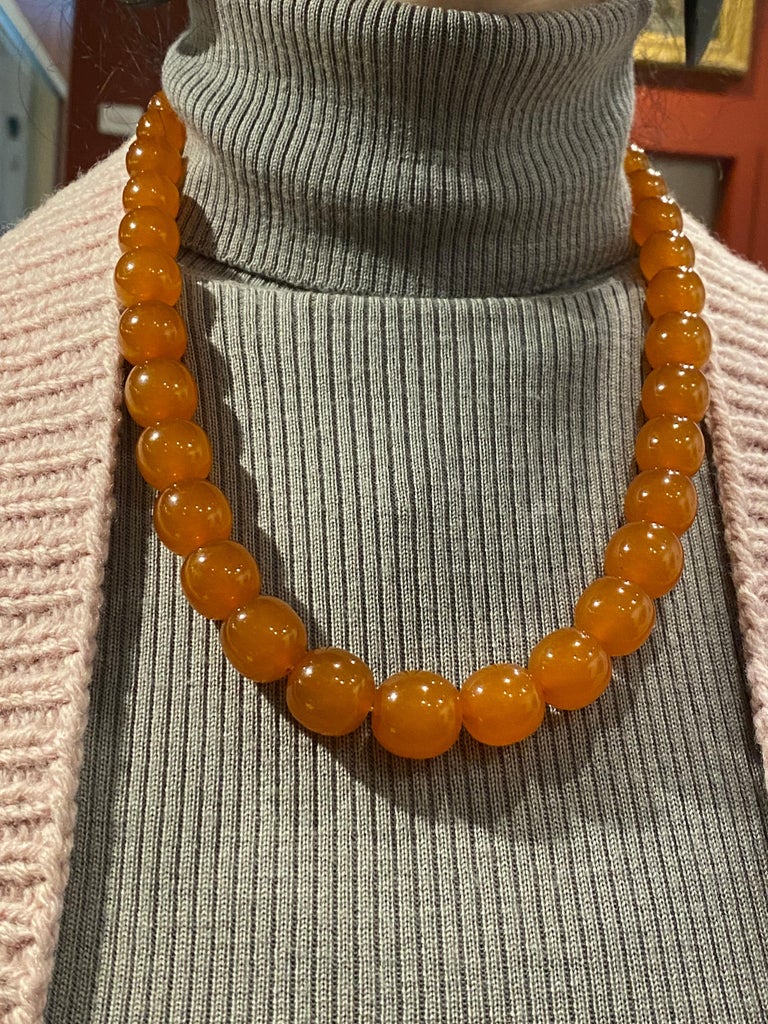 Collier Vintage Boules Graduées En Bakélite - Couleur Ambre Baltic - Occasion Bon état - Fabriqué En France