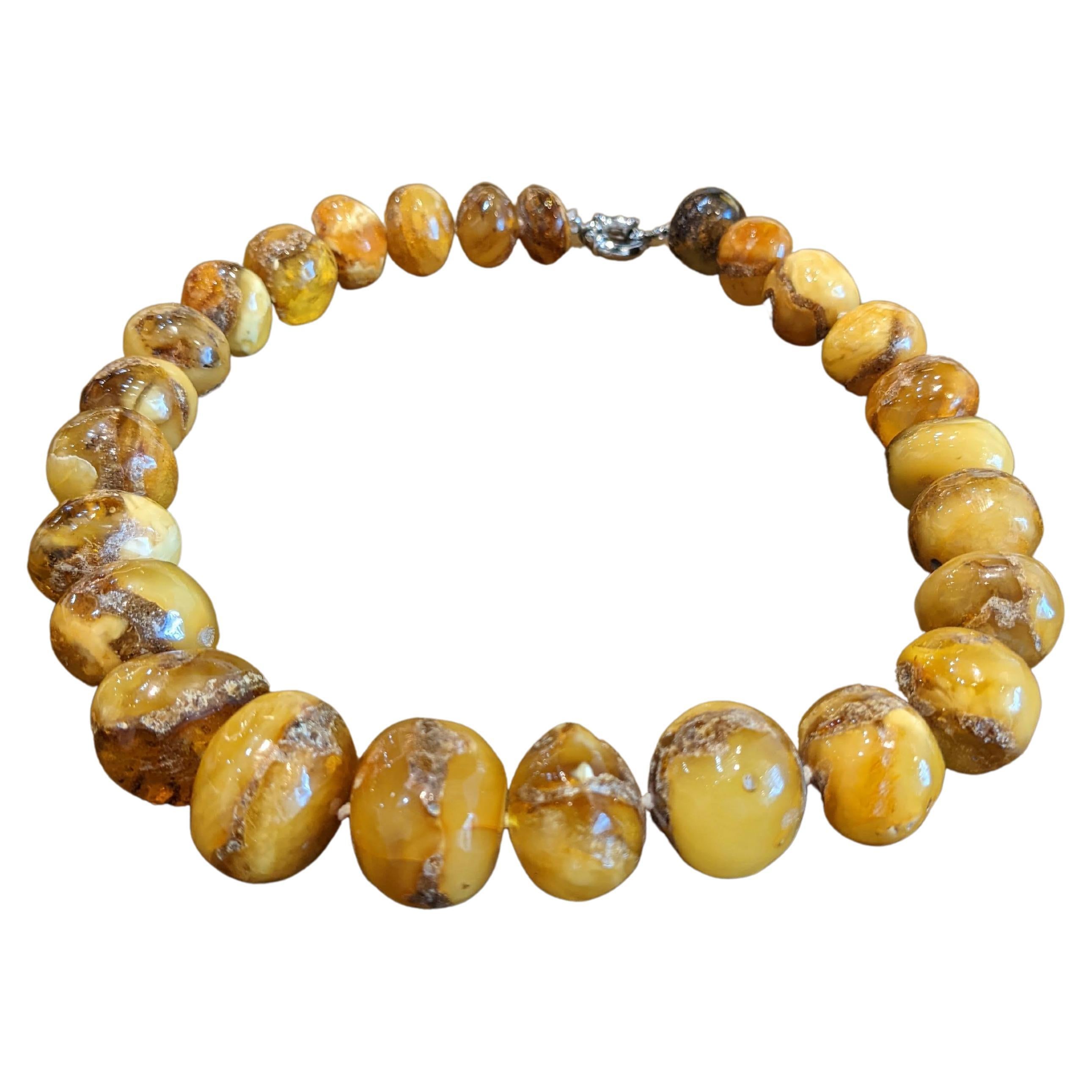 Baltic Honey Colored Amber Necklace Faceted Cut Russia 19th Century 