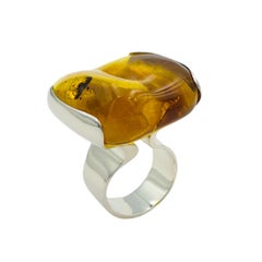 Natural Baltic Amber Silver Ring Artist Hand Made Design Rings