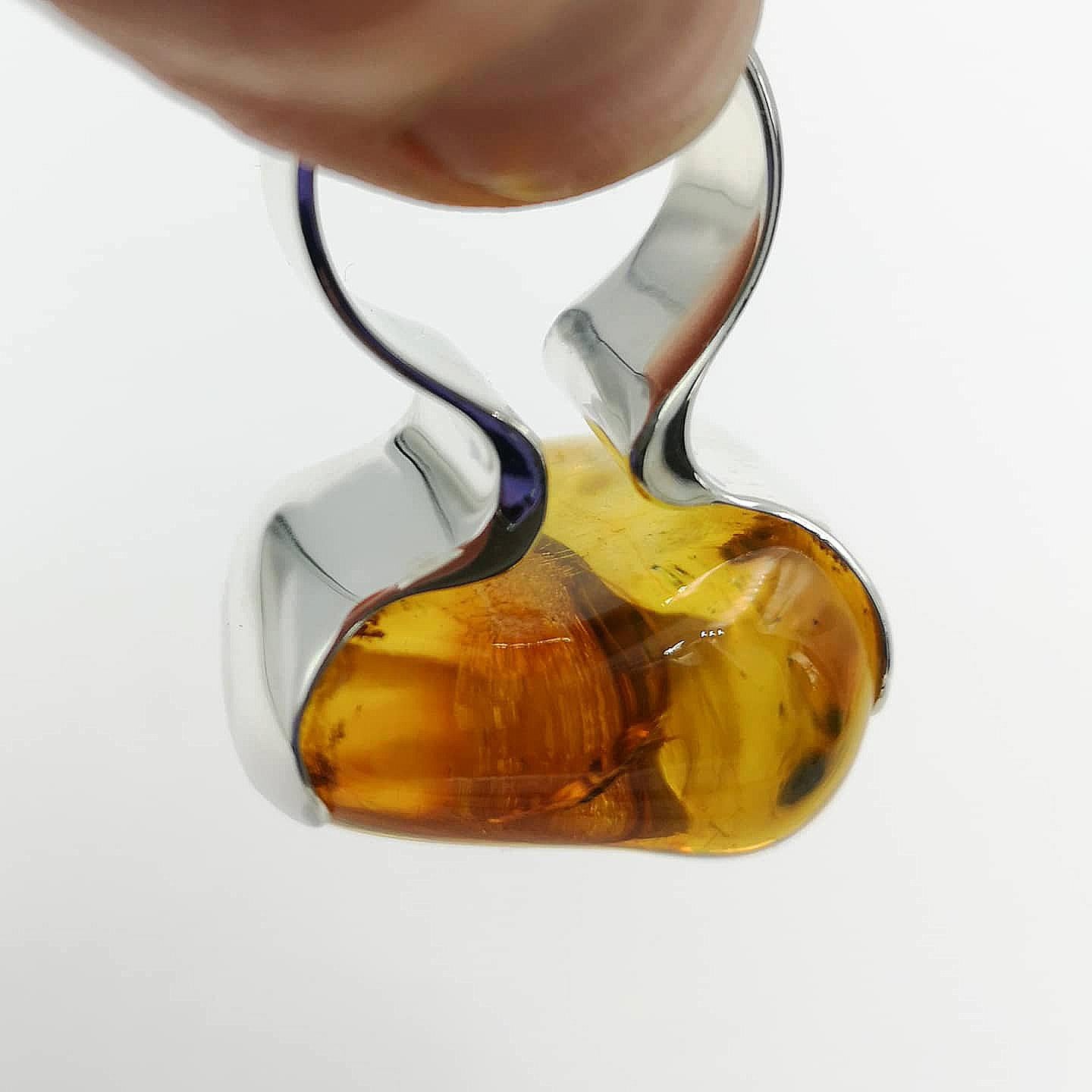 Natural Baltic Amber Silver Ring Artist Hand Made Design Rings In New Condition For Sale In Warszawa, PL