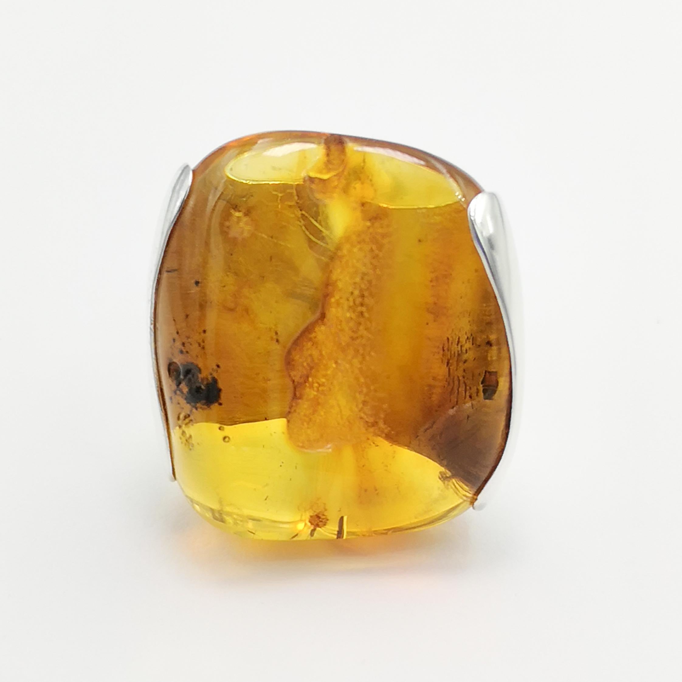 Women's Natural Baltic Amber Silver Ring Artist Hand Made Design Rings For Sale