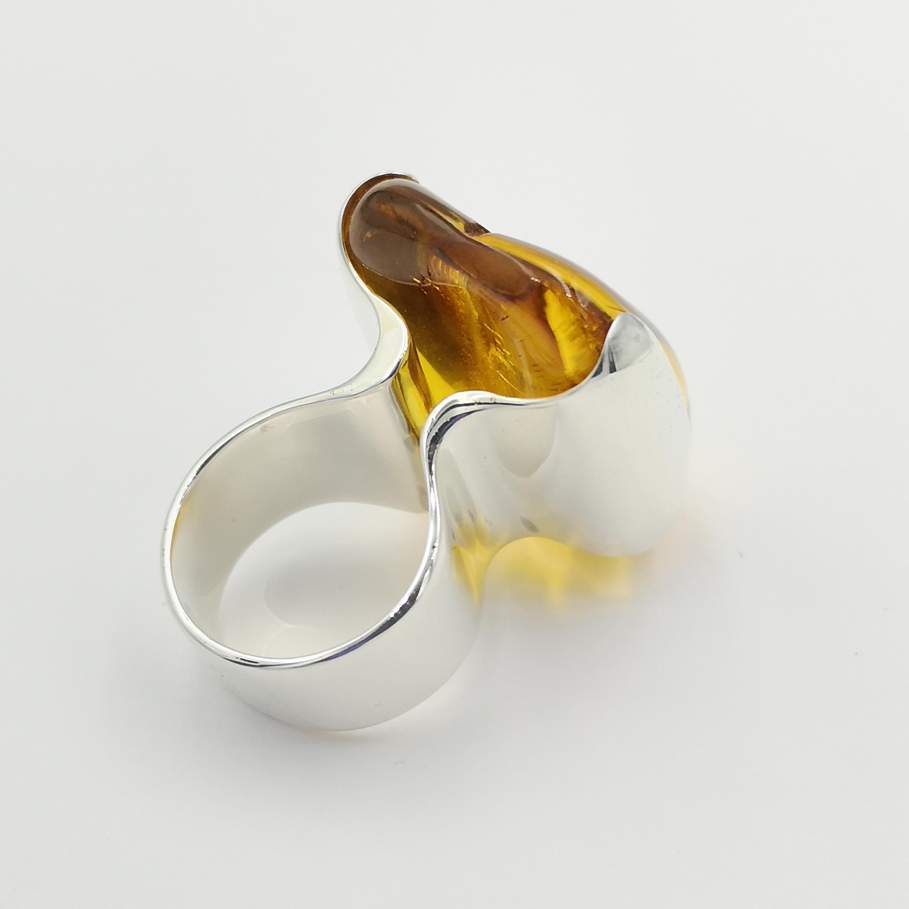 Natural Baltic Amber Silver Ring Artist Hand Made Design Rings For Sale 1