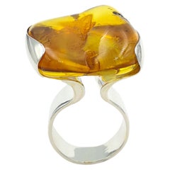 Natural Baltic Amber Silver Ring Artist Hand Made Design Rings