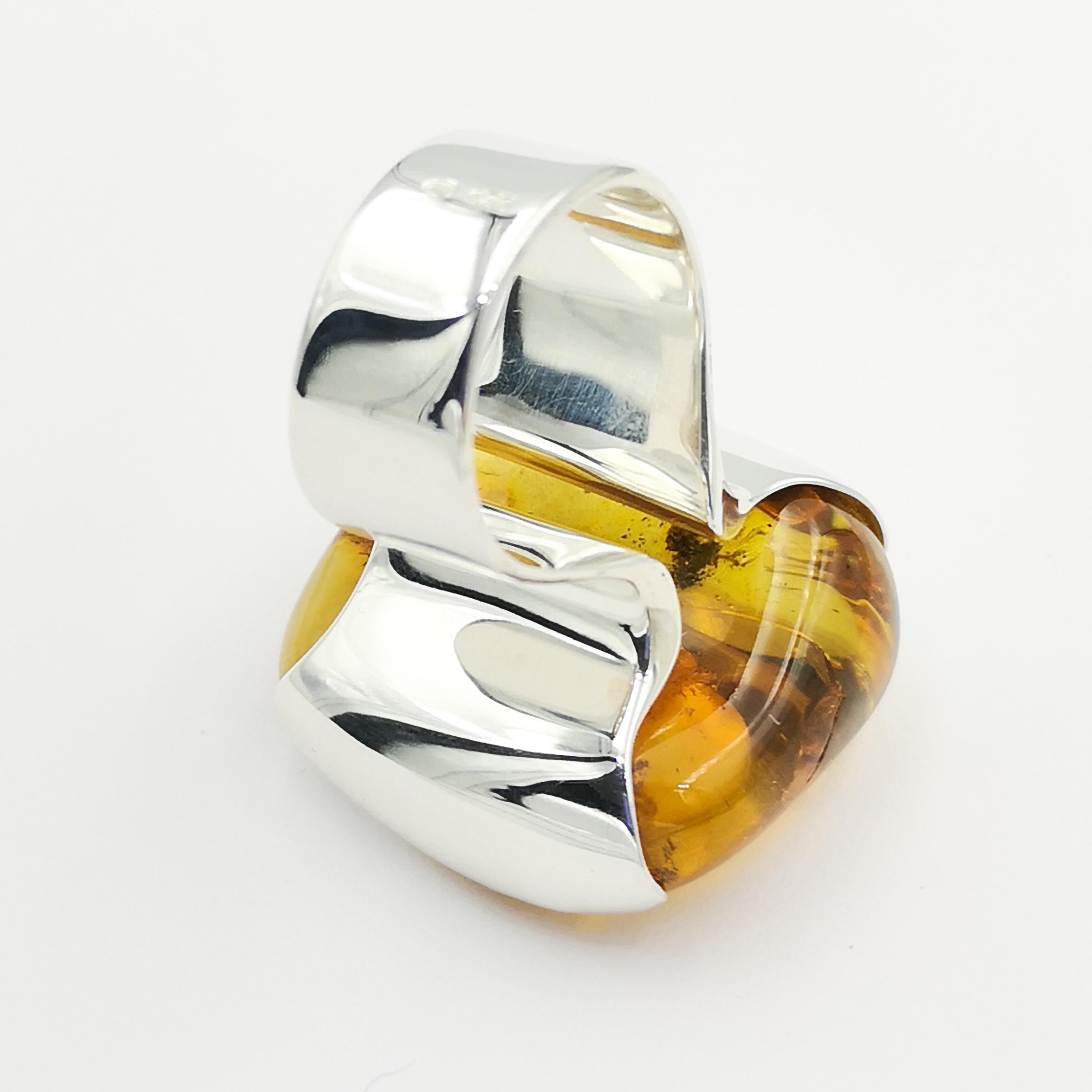 Uncut Natural Baltic Amber Silver Ring Artist Hand Made Design Rings For Sale