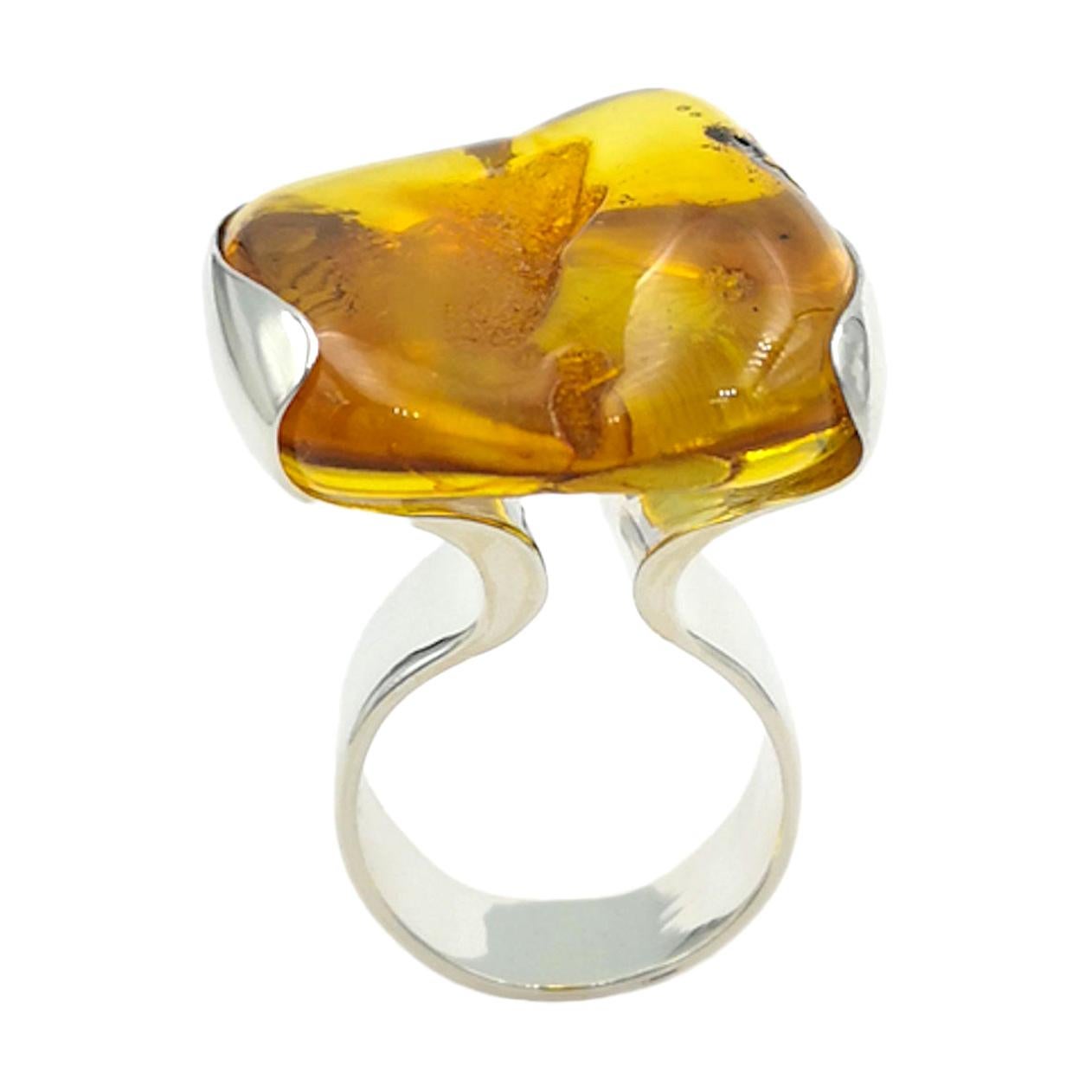 Natural Baltic Amber Silver Ring Artist Hand Made Design Rings For Sale