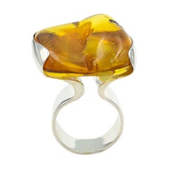 Natural Baltic Amber Silver Ring Artist Hand Made Design Rings