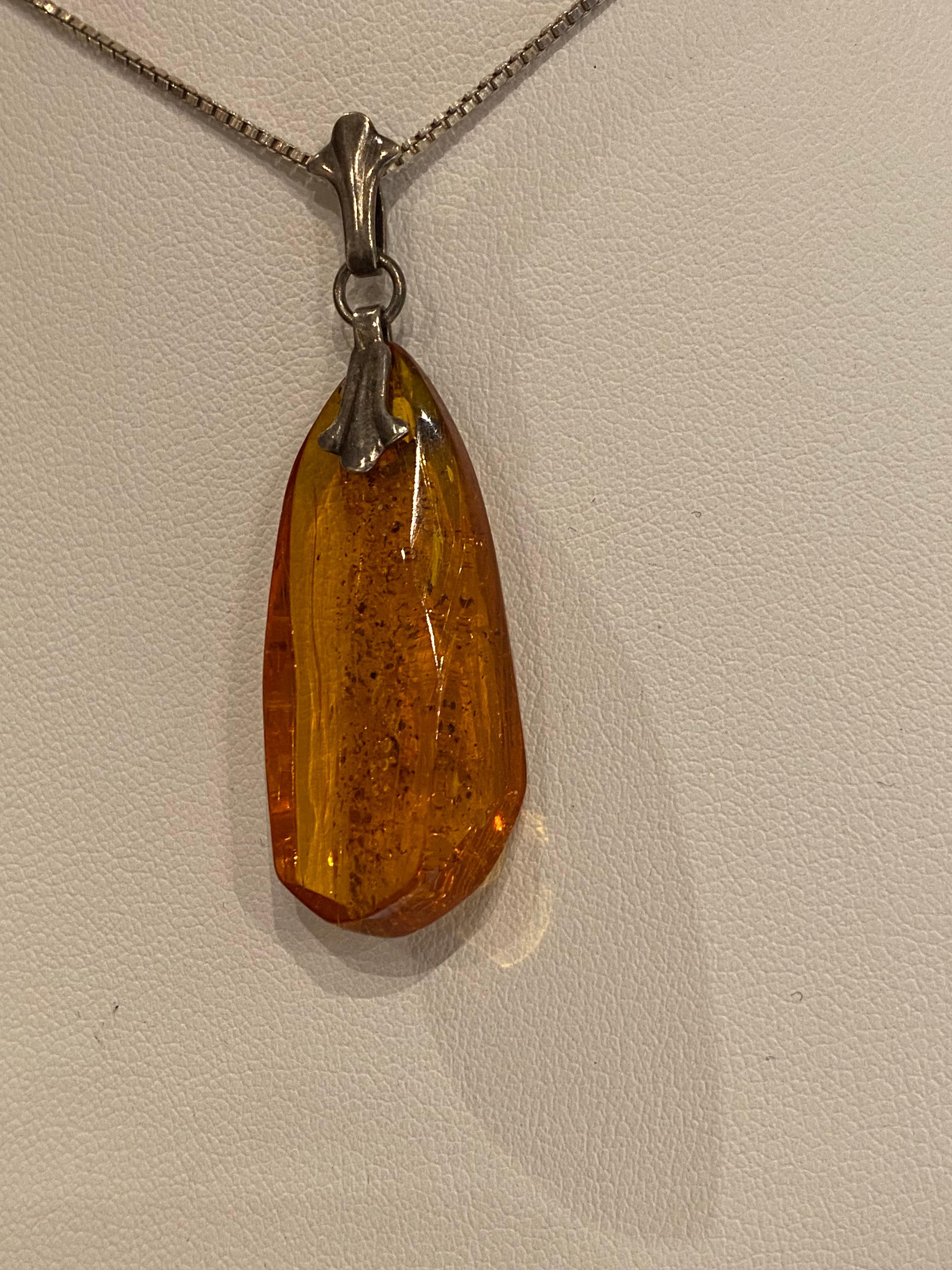 Women's Natural Baltic Amber & Silver Vintage Pendant. Latvia, circa 1970's.